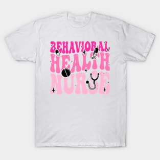 Cute Behavioral Health Nurse Groovy Retro Pink T-Shirt